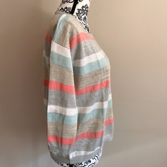 Ann Taylor LOFT Petite - Shimmer Stripe 3/4 Sleeve Sweater - Birch Branch - XXSP - Picture 5 of 7
